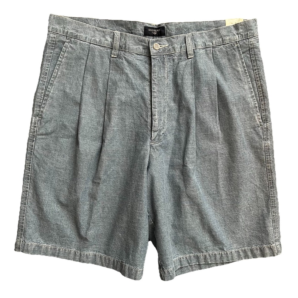 Dockers Pleated Denim‎ Shorts Men's 36 Blue Chambray Standard Length Relaxed